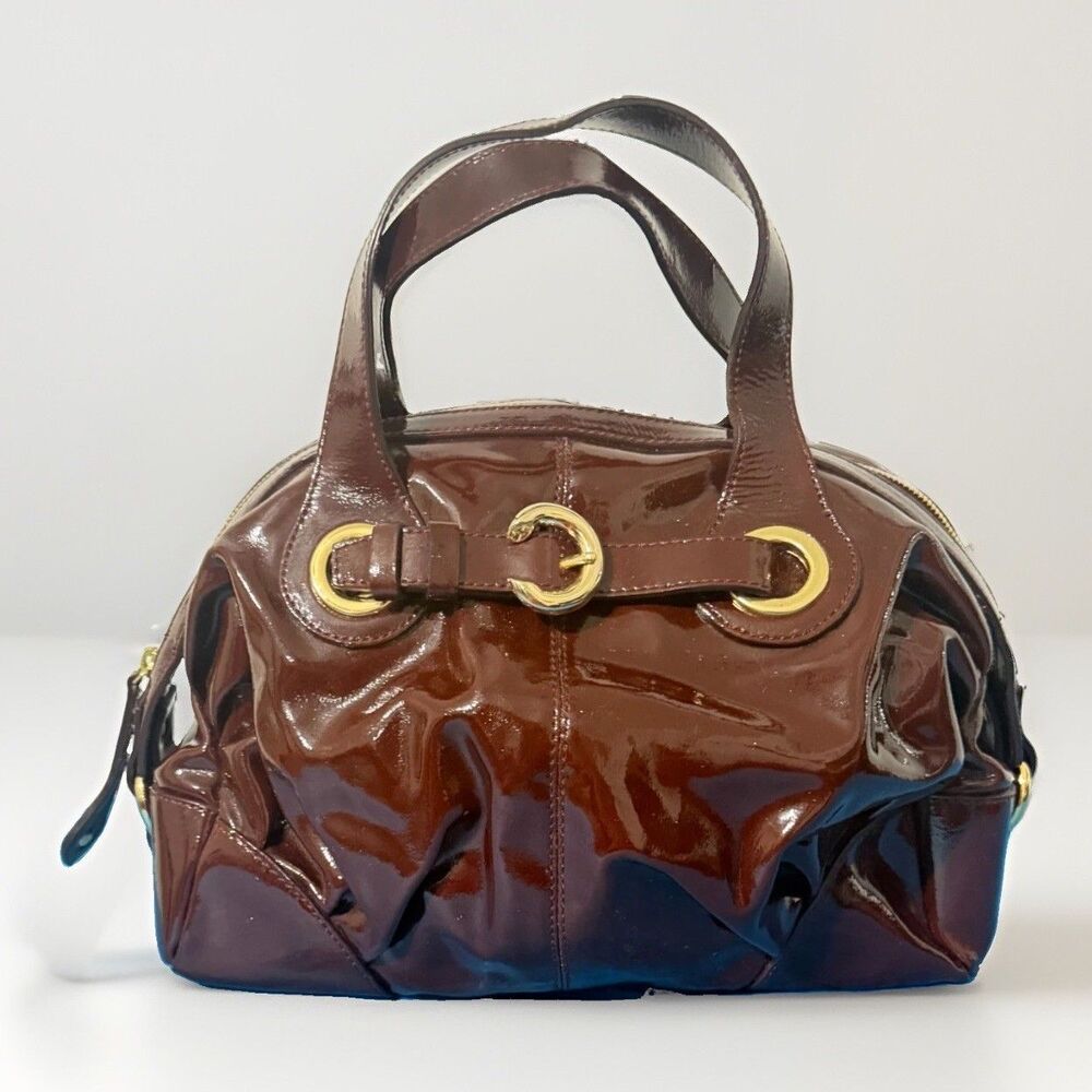 Y2K Archive Francesco Biasia Oxblood Patent Leather Satchel Gold Hardware